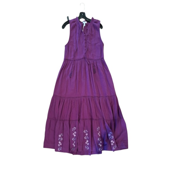🆕 Johnny Was Calme Gauze Tiered Midi Dress w/ Shirring Boho Chic Purple • SMALL - Picture 8 of 8